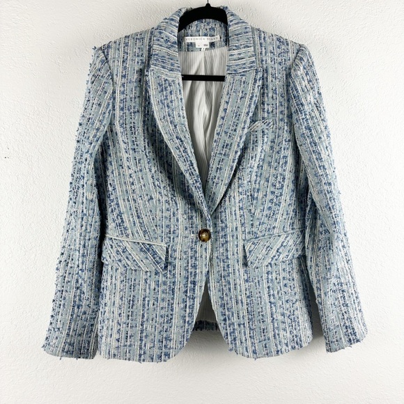 Veronica Beard Cutaway Dickey Blazer Tweed Jacket Blue Multi Size 6 Casual Work - Picture 2 of 6